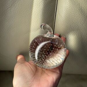 Vtg Clear Glass Apple Paperweight with Art Glass Controlled Bubbles 3.5"